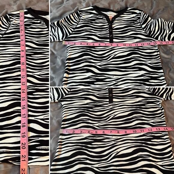 Faded Glory Half Button Ribbed Long SleeveTshirt Black White L 10/12 - Picture 9 of 9